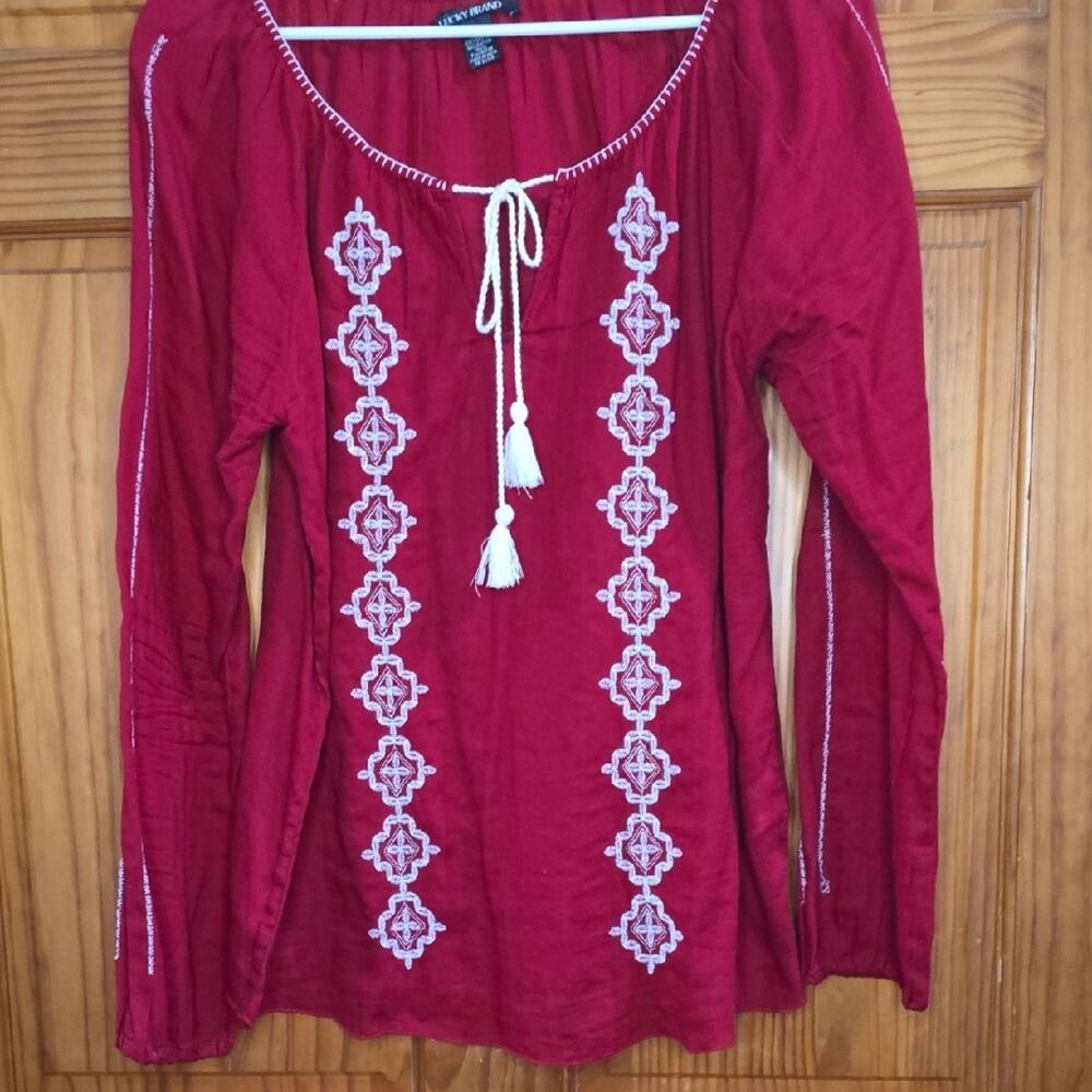Lucky Brand Red Embroidered Blouse